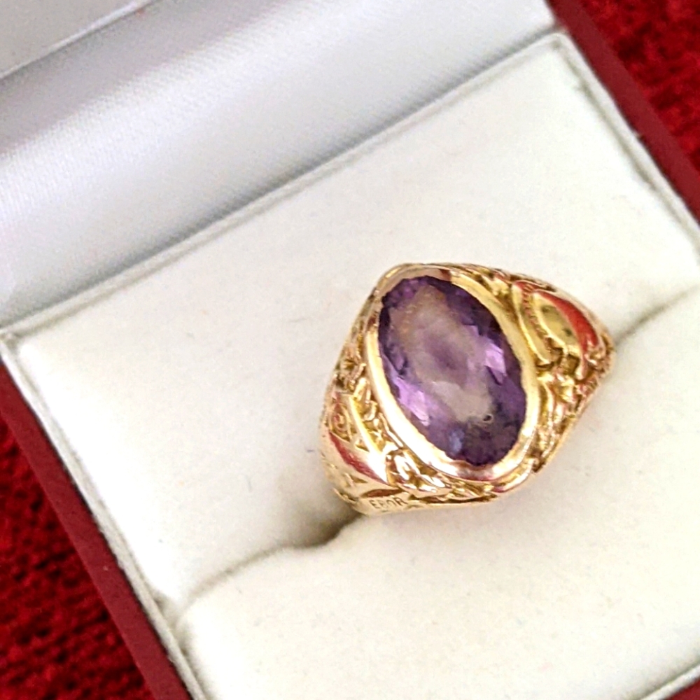 14K 💛 GOLD AMETHYST SIGNET LADIES RING - Picture 3 of 9